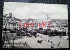 MESSINA Vecchia Cartolina in Bianco e Nero PIAZZA DUOMO animata carrozze cavalli