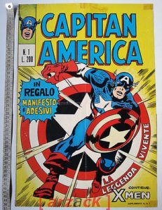 CAPITAN AMERICA Manifesto Locandina SUPPLEMENTO N 1 Capitan America CORNO 1973