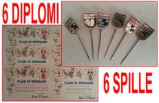 CLUB DI TOPOLINO Lotto 6 SPILLE lunghe + 6 DIPLOMI governatore + CARTELLA rossa