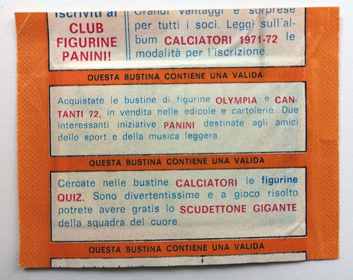 BUSTINA SIGILLATA CALCIATORI PANINI 1971