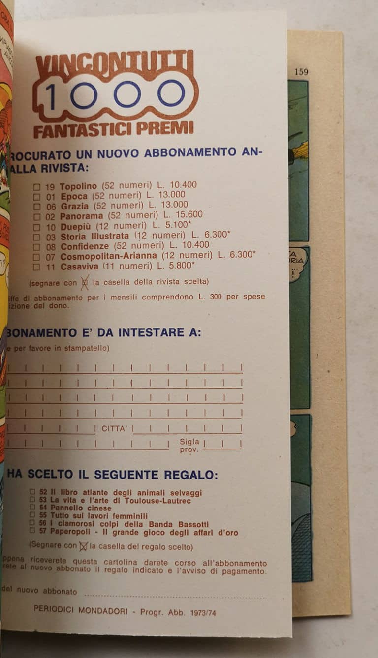 TOPOLINO LIBRETTO n 930 cedola di commissione libraria cartolina abbonamento 1973 - immagine 3
