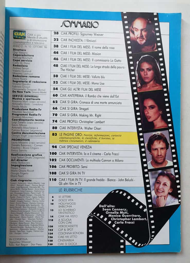 CIAK n° 10 - 1986 SIGOURNY WEAVER Sean Connery CHRISTOPHER LAMBERT - immagine 3