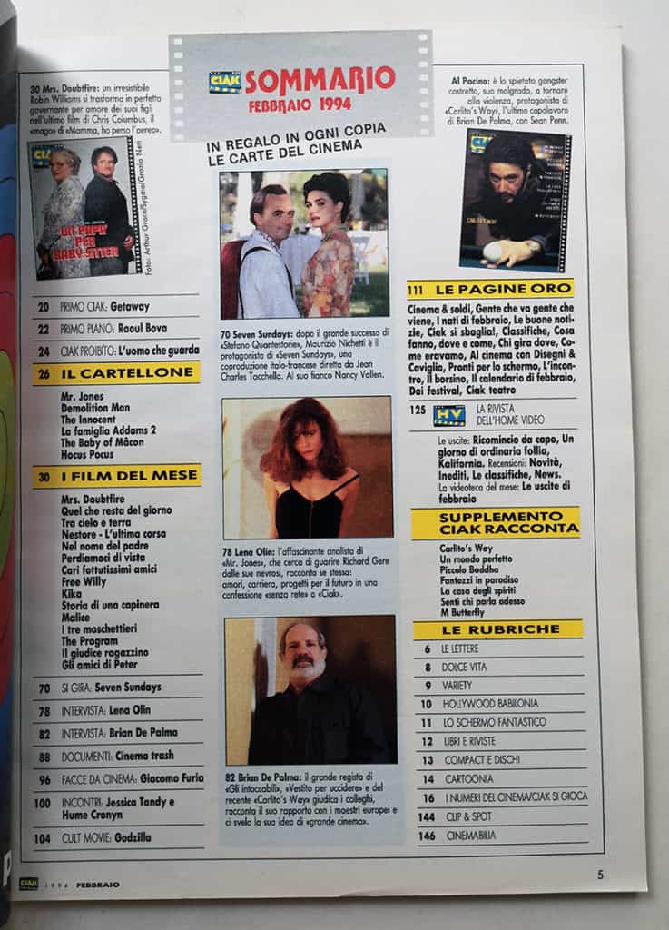 CIAK n° 2 - 1994 ROBIN WILLIAM Brian De Palma LENA OLIN - immagine 3