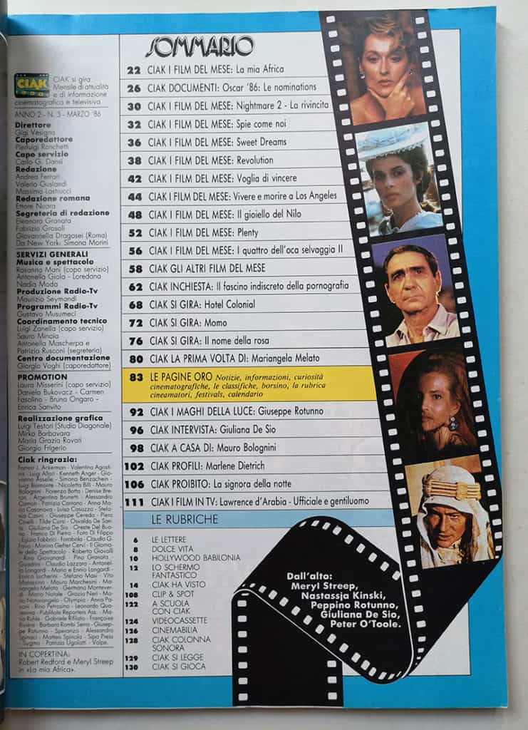 CIAK n° 3 - 1986 ROBERT REDFORD Nastassja Kinski MERYL STREEP - immagine 3