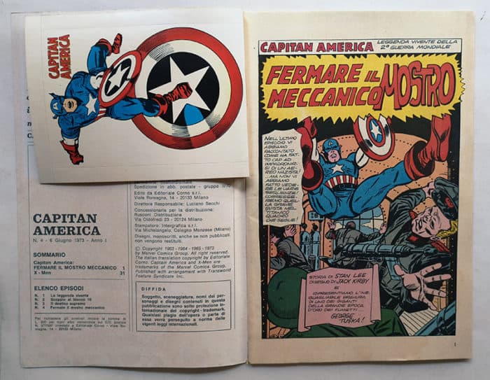 CAPITAN AMERICA 4 Corno 1973 ADESIVI gadget - immagine 2